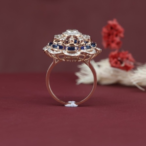 Luxury Gold Claw Setting Blue Cubic Moissanite for Certified <b>Open</b> Size Big Flower <b>Ring</b> for Women Wedding Bridal Party Dress - Product Image 3