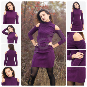 Mini Solid Color Bodycon <b>Sweater</b> Dress Turtleneck Cold Shoulder Full Sleeve Autumn Women Fashion Wholesale Supplier Bangladesh - Product Image 1
