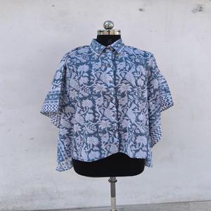 Último Estilo, Nueva Camisa Kaftan, Kaftan Corto, Vestidos de Talla Grande para Mujer, Kimono de Algodón, Kaftan Corto de Playa con Estampado Azul Índigo - Product Image 3