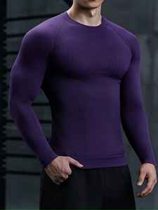 Nueva Camiseta de Compresión de Manga Larga para Hombre, Corte Ajustado, Diseño Estampado Sólido, para Gimnasio, Correr y Actividades al Aire Libre - Product Image 6