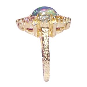 Vintage Classic 22k <b>Gold</b> Plated Channel Setting Gemstone <b>Opal</b> Cluster Cocktail <b>Ring</b> Crown Design Women's Wedding Engagement Gift - Product Image 3