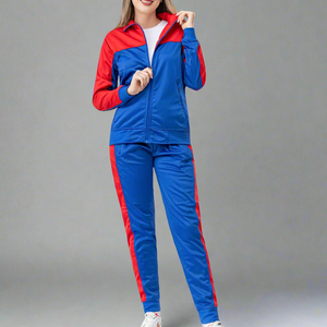Nouvel Arrivage – Ensemble de Survêtement Léger d'Été 2 Pièces en Coton pour Femme, Couleurs Royal/Rouge, à Capuche et Jambes Larges, Vente en Gros Personnalisée - Product Image 1