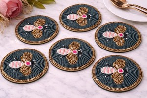 Handmade <b>Beaded</b> <b>Coaster</b> with Colorful Mushroom Design Perfect for Tea Time Decor and Unique Gifting - Product Image 3