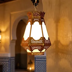 Hexagon <b>Brass</b> Hanging <b>Lantern</b> Indoor Home Decoration Durable Metal Light Fixture - Product Image 3