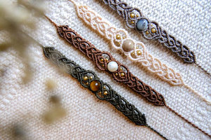 Bracelet en macramé fait main avec pierres précieuses, assortiment pour la fabrication de bijoux, vente en gros - Product Image 3
