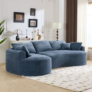 Divano Moderno in Tessuto Chenille Blu Compresso Senza Struttura da 124,5 Pollici con 3 Cuscini Schienale e 4 Cuscini Decorativi per Soggiorno - Product Image 6