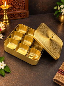 Caja de Especias Masala Dabba de Latón Hecha a Mano, Organizador de Cocina Indio con Múltiples Compartimentos, Contenedor Decorativo para Condimentos - Product Image 2