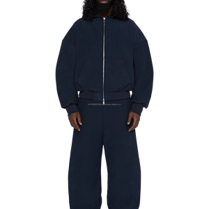 Fabricación desgastada pesado French Terry 100% algodón 300gsm en blanco personalizado hombres Zip Regular Fit Oversized Baggy Winter - Product Image 6