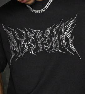 T-shirt d'été de haute qualité 100 % coton, style streetwear, épaules tombantes, personnalisé avec strass, coupe carrée et courte - Product Image 5