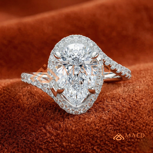 Elegant 925 Sterling Silver Pear Cut Halo Diamond Engagement <b>Ring</b> with <b>Split</b> Shank Pave Band - Product Image 1