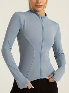 Veste de yoga ajustée pour femme, manches longues, fermeture éclair intégrale, pour la gym, le fitness, la course à pied, vêtements de sport, logo personnalisé, OEM, ODM, marque privée, vente en gros - Product Image 1