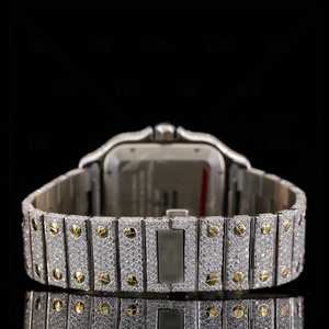 Montre de luxe haut de gamme en moissanite et diamant, boîtier en acier inoxydable, cadran bleu romain de qualité supérieure, bicolore - Product Image 5
