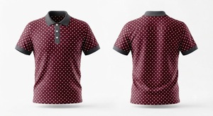 เสื้อโปโลแขนสั้นลายจุดสีแดงเลือดหมูสำหรับผู้ชาย ดีไซน์ลำลองแบบถัก - Product Image 1