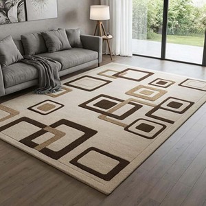 Tapis géométrique carré moderne beige et marron, tapis luxueux tufté à la main, tapis de sol design pour salon, chambre à coucher, décoration intérieure - Product Image 1