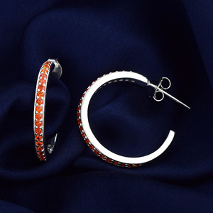 Pendientes de Aro de Plata de Ley 925 con Micro Pavé de Cornalina Genuina, Última Colección, Chapados en Rodio, Venta al por Mayor - Product Image 5