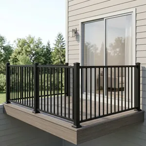 Rampe de balcon moderne en acier noir, fixation au sol, design contemporain, résistante à la rouille, pour usage extérieur - Product Image 5