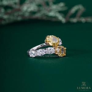 Luxury Yellow Oval Diamond Open <b>Ring</b> 14K 18K White Gold Lab Grown Diamond Bypass <b>Ring</b> Fancy Yellow Diamond <b>Statement</b> <b>Ring</b> For Wo - Product Image 3