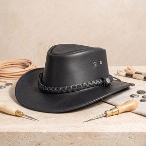 Premium Quality Custom Handmade Black Leather Cowboy <b>Hat</b> Braided <b>Band</b> Western Rodeo Style - Product Image 4