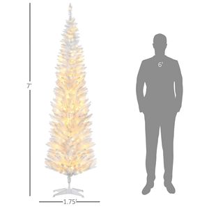 Albero di Natale Artificiale Sottile da 2,1 m con Rami Realistici e Luci LED Bianche Calde, Albero di Natale a Matita con Tronco Bianco - Product Image 3