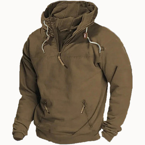 Cropped <b>Zip</b> up Hoodie Men's Half <b>Zip</b> <b>Hooded</b> Solid Color Hoodie Youth Sports Casual Loose Men's Hoodies Customizable - Product Image 5