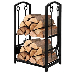 Metal Firewood Rack Eco Friendly Round Metal Fire Wood <b>Log</b> <b>Holder</b> Black Finished Fireplace <b>Logs</b> Storage Rack - Product Image 1