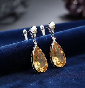 Hot Selling Pear Yellow Stone <b>Earrings</b> 5.5 Inch 925 Sterling Silver 18K Gold Plated Long Statement Dangle <b>Earrings</b> Party Wear - Product Image 5