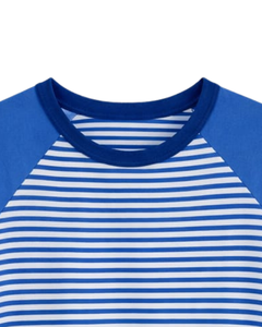 T-shirt Raglan Rayé Bleu et Blanc Personnalisé pour Homme en Coton, Décontracté d'Été, Manches Contrastantes, Col Rond – Fournisseur et Fabricant OEM - Product Image 5