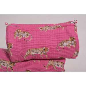 Grande trousse de toilette en coton à imprimé animalier indien, faite à la main, pochette de maquillage, organiseur de voyage, fermeture éclair, tendance mode, portable pour femme - Product Image 4