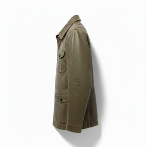 Men's Genuine Leather <b>Jacket</b> Stand Collar Workwear Style Olive Green Four Pockets Regular Fit Autumn <b>Winter</b> <b>Waterproof</b> Windproof - Product Image 5