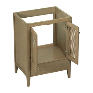 Armadio in Rattan da bagno con struttura in tinta unita da 24 pollici con porte e cassettiere in MDF con finitura naturale solo senza lavello - Product Image 4