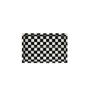 Plateau en bois artisanal à motif damier avec finition en incrustation d'os et poignées en laiton pour la décoration moderne de la salle à manger et de la maison - Product Image 2