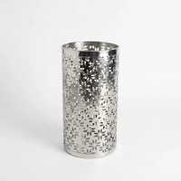 Porte-parapluie moderne en acier inoxydable argenté, motif floral découpé, support cylindrique pour cannes et bâtons de marche, vente en gros