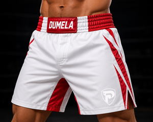 Shorts de boxe blancs et rouges Dumela en polyester et coton, confortables, de haute qualité, pour toutes les saisons, vêtements d'entraînement - Product Image 5