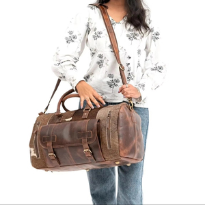 Sac de voyage en cuir véritable, sac de week-end, sac de voyage vintage, fermeture éclair, portable, léger, grande capacité, bagage à main - Product Image 1