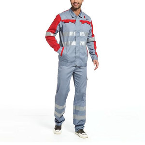 Men Hi Visibility <b>Waterproof</b> Plus Size Workwear Uniform Gray Red Reflective Stripes Safety Clothing - Product Image 3