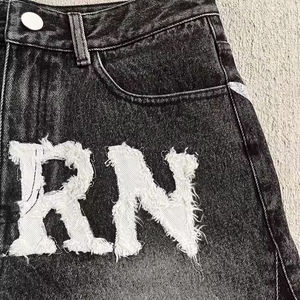 Pantalones Cortos de Mezclilla para Hombre, Estilo Veraniego, con Bordado Desgastado, Parches, Estampado Personalizado, Lavado Descolorido por el Sol, Diseño Único, Precio Bajo - Product Image 3