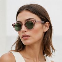 Lunettes de soleil rondes à monture épaisse en acétate, roses, verres verts UV400, logo personnalisé, OEM, ODM, marque privée, vente en gros, fournisseur CE