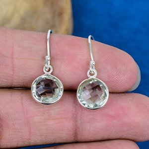 Natural <b>Green</b> Amethyst Round Shaped Gemstone Drop <b>Earring</b> Handmade 925 Sterling Silver Finish - Product Image 2