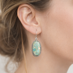 Green <b>Copper</b> Turquoise 925 Sterling Silver Drop Earrings Oval Handmade Boho Jewelry Rose Gold Yellow Gold Plated Gift for Women - Product Image 5