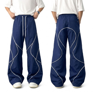 Hot Selling Custom Men's Oversized Panel Sweatpants Elastic Waist Drawstring Streetwear Trousers Lightweight Breathable <b>Joggers</b> - Product Image 5
