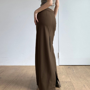 Jupe sirène rétro marron pour femme, élégante et décontractée, style étudiant, taille haute, fente haute, pour le quotidien - Product Image 4