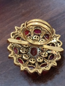 Flower Shape Classic <b>Cocktail</b> <b>Ring</b> Red Doublet Stone <b>Gold</b> Plated Women's Wedding Jewelry Gift Ethnic Style Adjustable - Product Image 3