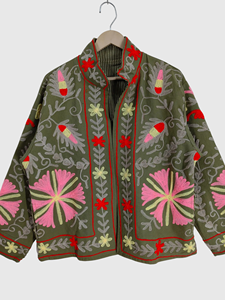 Veste à col mandarin brodée à la main avec des motifs floraux, manches longues, en coton, pour femmes, taille plus, style Prairie Chic, à porter au printemps - Product Image 4