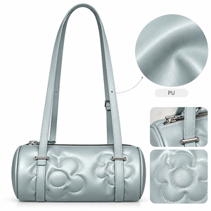 PU Leather Fashion Shoulder <b>Bag</b> with Heart Embossed Zipper Polyester Lining Two Straps for Women Outdoor Travel - Product Image 2