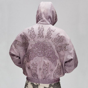 Men's Purple Leopard Print Genuine Leather Waterproof Reversible Breathable Hooded Bomber <b>Jacket</b> Embroidery Zipper Front Loose - Product Image 2