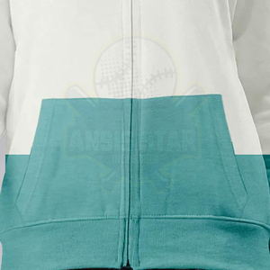 เสื้อฮู้ดซิปผู้หญิงสีขาวและสีเขียวอมฟ้า แขนยาว แบบสวม - Product Image 3