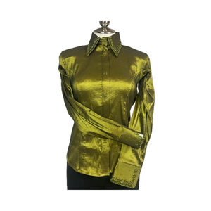 Vaquera hecha a mano Western Show Shirt Cintura alta Cierre de cremallera Tela de tafetán elástica transpirable para ropa de equitación - Product Image 1