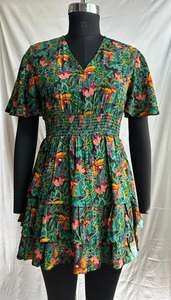 Vestido Mini de Verano para Mujer, Estampado Floral, Cuello en V, Cintura Elástica, Estilo Falda con Doble Volante, Casual, para la Noche y Uso Diario - Product Image 2