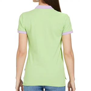 Polo pour femme vert lime avec bordure contrastante, en mélange de coton respirant et extensible, manches courtes, pour le tennis, le golf et les occasions décontractées - Product Image 2