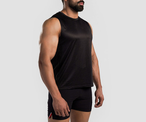 Débardeur sans manches noir pour homme, col rond, couleur unie, séchage rapide, veste de sport fitness, matière polyester tricotée - Product Image 2